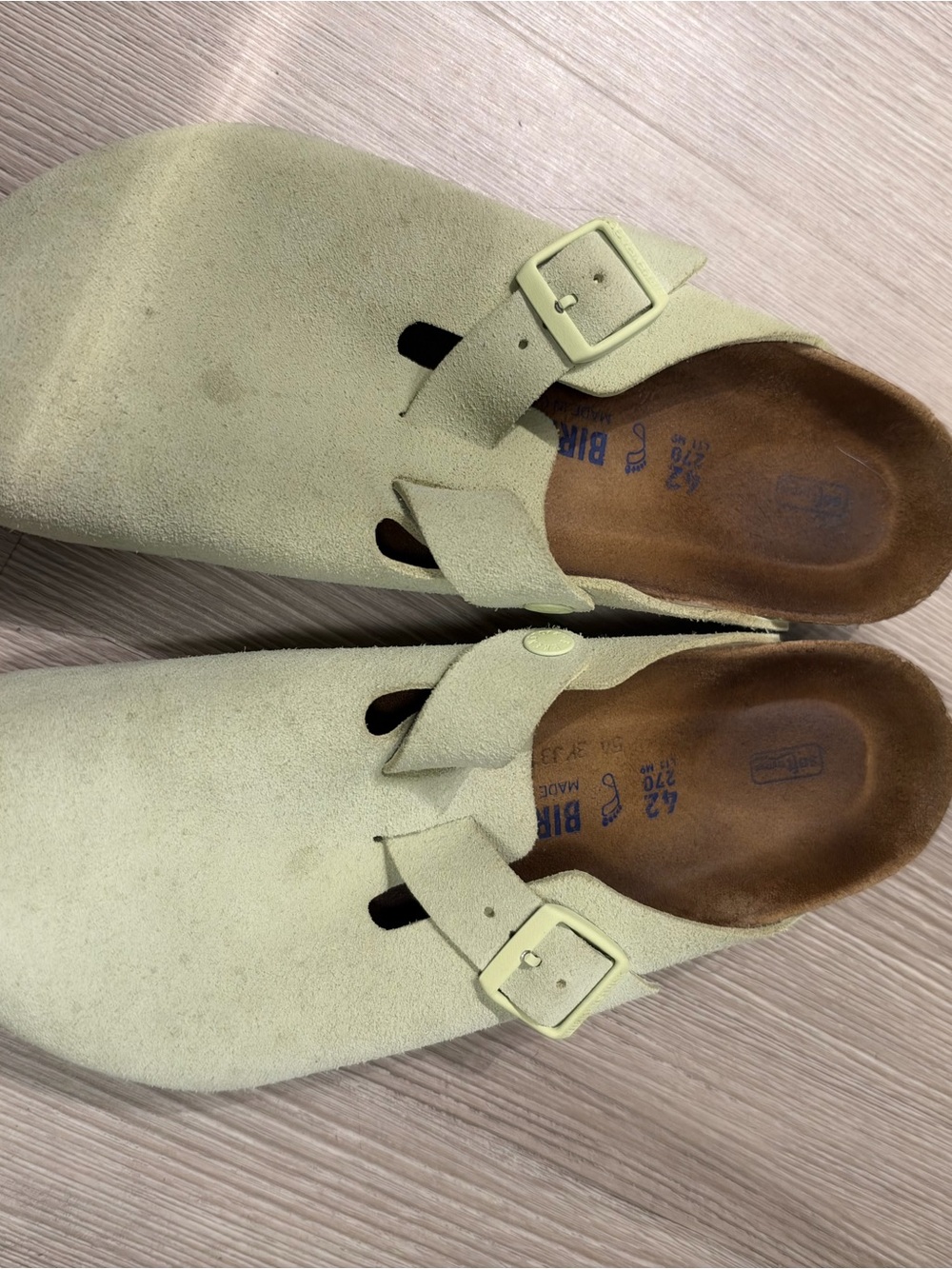 Birkenstock Men(Unisex) Pale Green Suede Slip-On Clogs